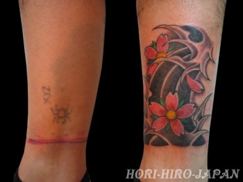 Tatuaje para tobillo de mujer. Flores en el agua
