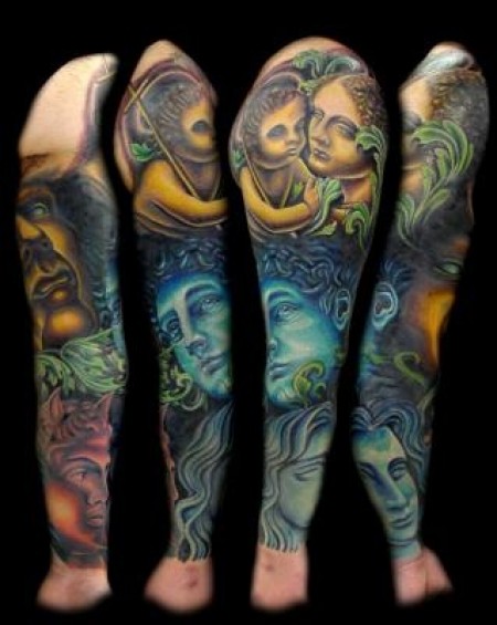 Tatuaje de varios ángeles en el brazo - Tatuajes de Ángeles