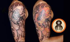 Tatuaje japonés de una carpa o Koi en el brazo