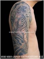 Tatuaje de tigre en blanco y negro para el brazo