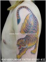 Tatuaje de tigre en el brazo.