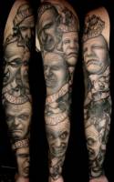 Tatuaje de varias caras malvadas con los pecados capitales