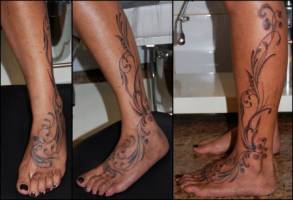 Tatuaje de plantas en la pierna y pie