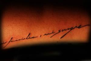 Tatuaje de la frase mi familia, mi sangre en letra caligrafía