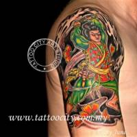 Tatuaje de un samurai batallando contra espiritus