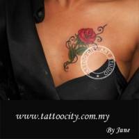 Tatuaje de una rosa en el pecho de una chica