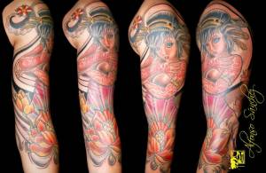 Tatuaje de una geisha tatuada, en el brazo