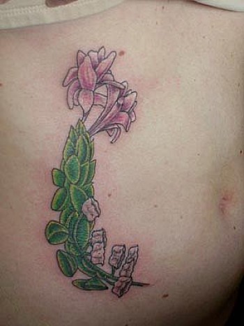 Tatuaje de flores silvestres en la barriga