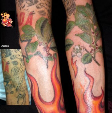 Tatuaje de llamas y algunas ramas