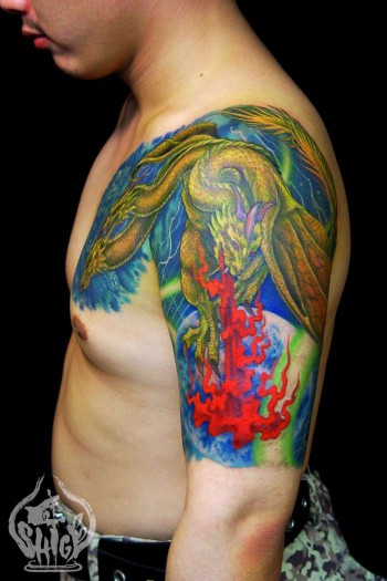 Tattoo de dragón de 3 cabezas en medio brazo. - Tatuajes ...