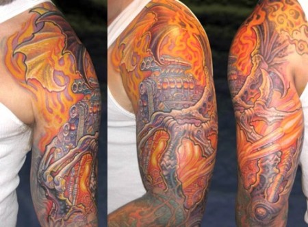 Tatuaje del brazo envuelto en lava futurista