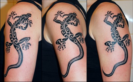 Tatuaje de un dragón hecho con tribales espirales