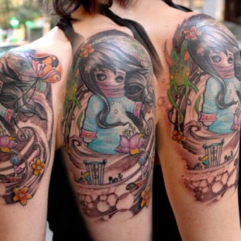 Tatuaje de una chica en un triste paisaje