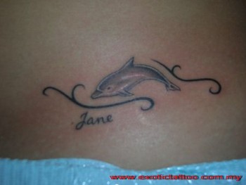 Tatuaje de un pequeño delfín entre lineas finas