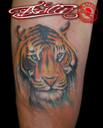Tatuaje de una cabeza de tigre a color
