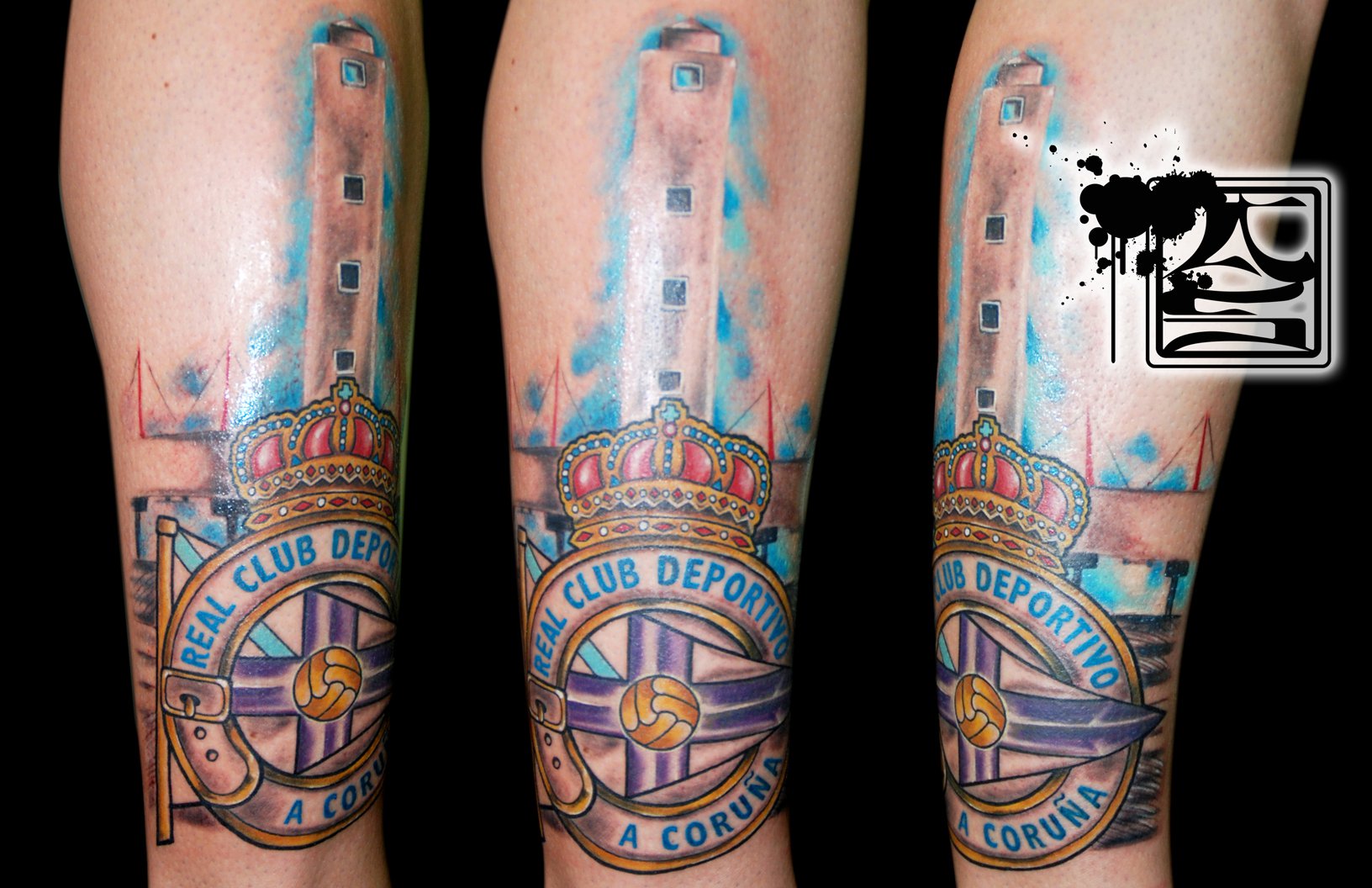 Tatuaje del escudo del Deportivo de La Coruña en color