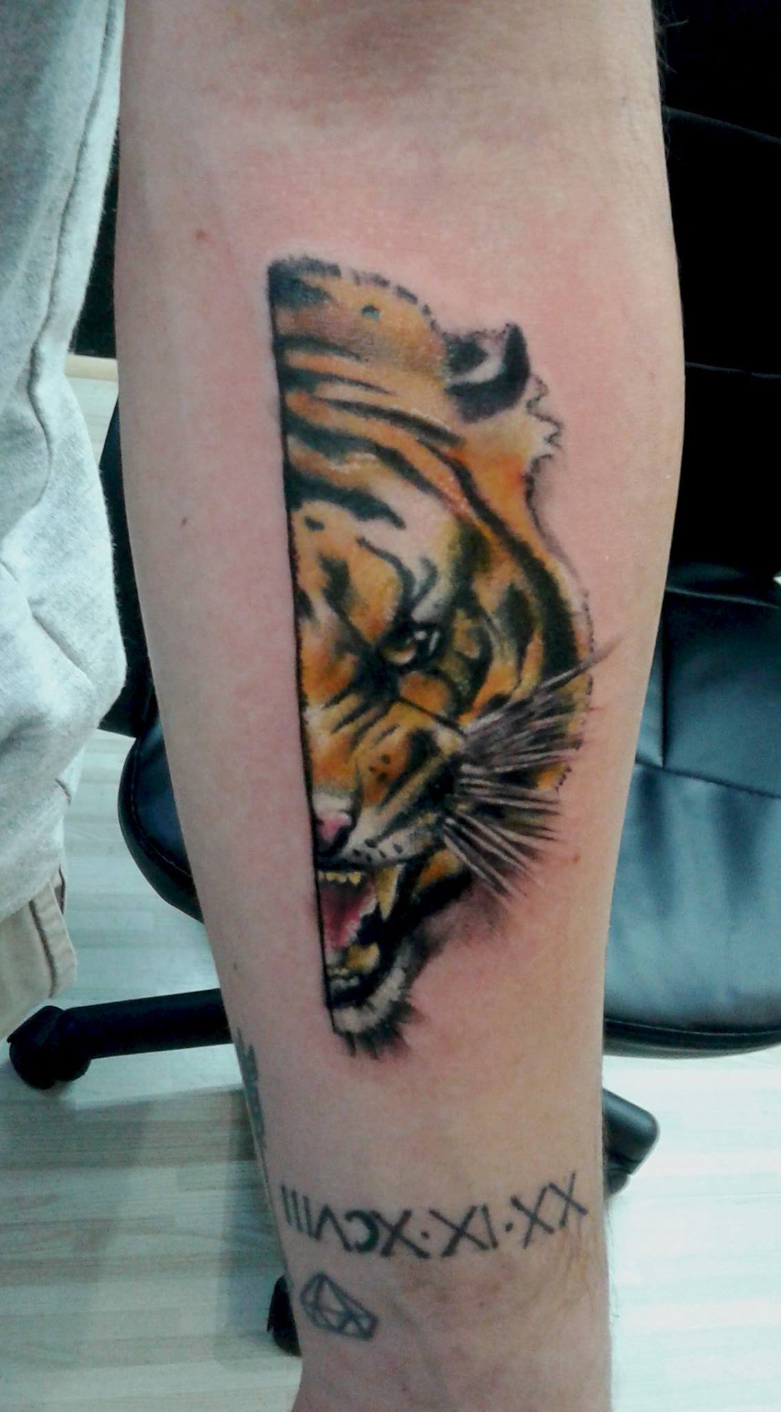 Tattoo de media cara de tigre