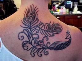 Tatuaje de un pavo real en la espalda