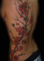Tatuaje de una rama con flores para la espalda de una mujer