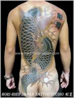 Tatuaje de dos carpas en la espalda