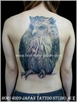 Tatuaje de un búho en la espalda