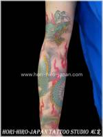 Tatuaje de un dragón a color en el brazo