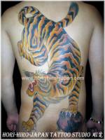 Tatuaje de un tigre a color en la espalda