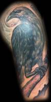 Tatuaje de un cuervo descansando sobre una rama
