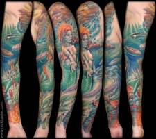 Tatuaje de una sirena y el fondo marino