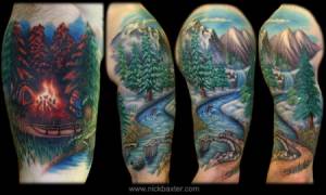 Tatuaje de un paisaje de montaña