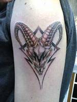 Tatuaje de una calavera de cabra en el brazo