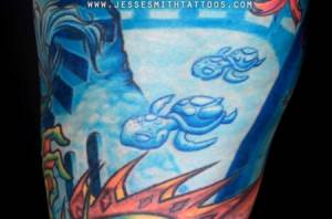Tatuaje de tortugas nadando
