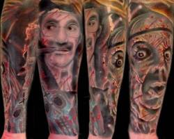 Tatuaje de Groucho Marx y caras terrorificas