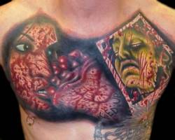Tatuaje sangriento de caras monstruosas