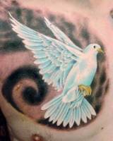 Tatuaje de una paloma blanca en el pecho