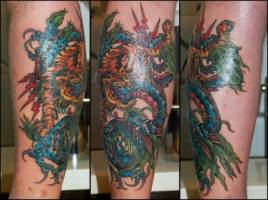 Tatuaje de un dragón y un tigre juntos