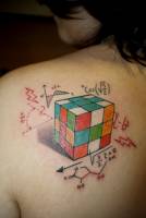 Tatuaje de un cubo de Rubick con muchas formulas