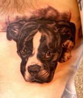 Tatuaje de un perro mirando tiernamente