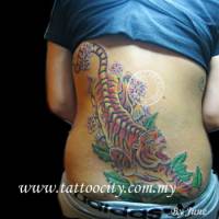 Tatuaje de un tigre entre flores