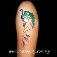 Tatuaje de un pavo real a colores con pocos trazos