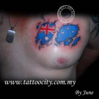Tatuaje de la piel desgarrada mostrando una bandera