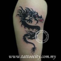 Tatuaje de una sombra de dragón con una bola de fuego