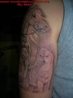 Tatuaje de un lobo y un caballo