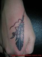 Tatuaje de una pluma india en la mano
