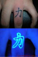 Tatuaje de una letra china ultravioleta en el dedo