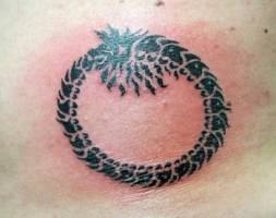 Tatuaje de una sombra de dragón formando un círculo