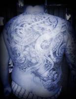 Tattoo de un dragón y un fénix en la espalda entera