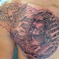 Tatuaje de jesus en los cielos con una paloma blanca