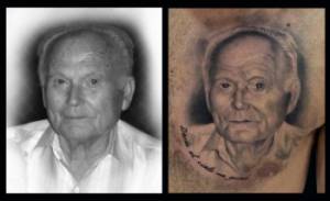 Tatuaje del retrato de un señor en el peco
