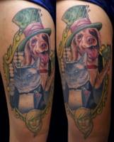 Tatuaje de un lord perro y un lord gato